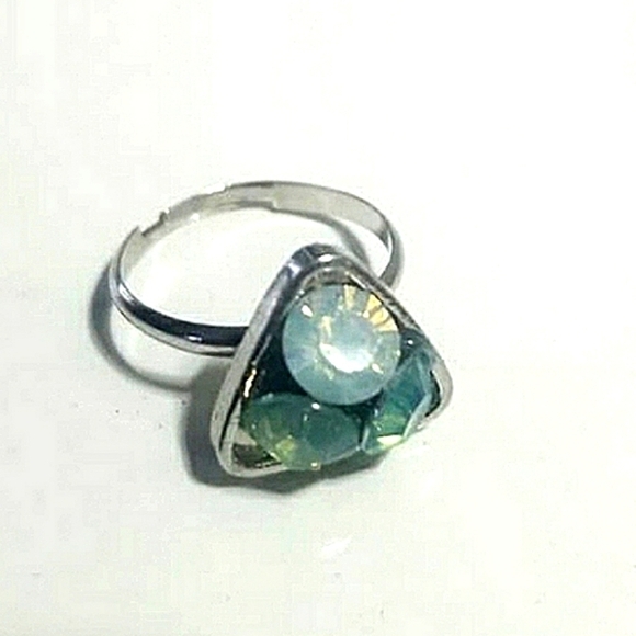 Silver Blue Green Moonstone Ring 🌴 - Picture 1 of 6